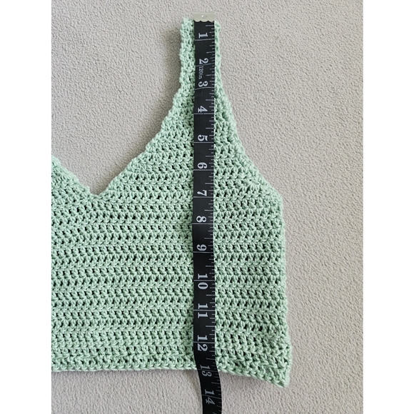 Crochet Open Knit V-Neck Cropped Tank - Mint (Handmade) - Picture 8 of 9